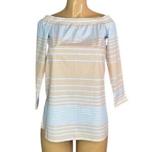 Lafayette 148 Striped Off The Shoulder Cropped Sleeve Top Size Petite XS